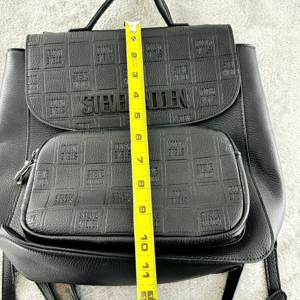 Steve Madden Bseyda Backpack Purse Black Embossed Faux Leather Adjustable Straps